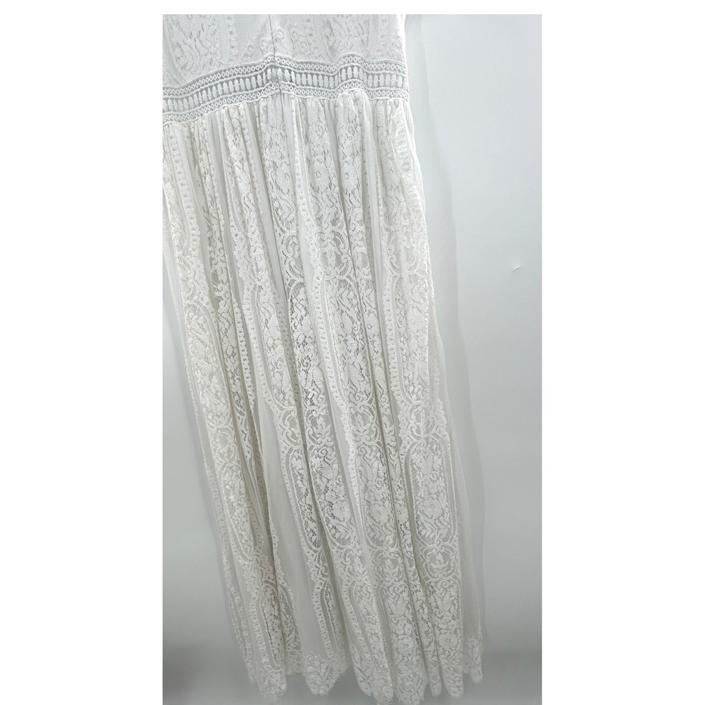 White Lace Boho Maxi Dress Cottagecore Romantic Bridal Style Long Dress Medium - Picture 6 of 9